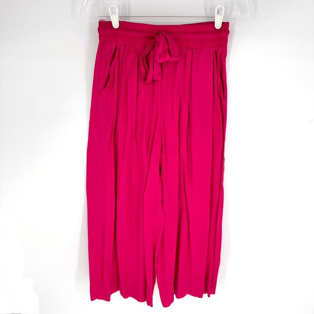 Nation Ltd Cropped Elastic‎ Waist Tie Front Satin Pants Hot Pink Size Small